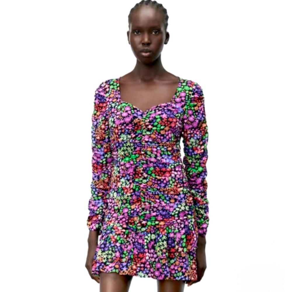 New Zara floral print draped dress size XS